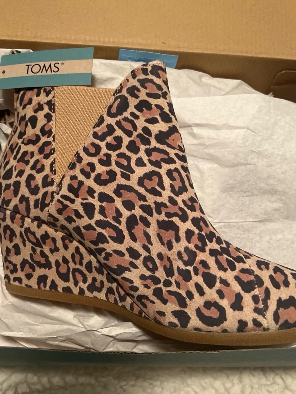 TOMS New With Tags Leopard Print Wedge Booties - Black/Tan